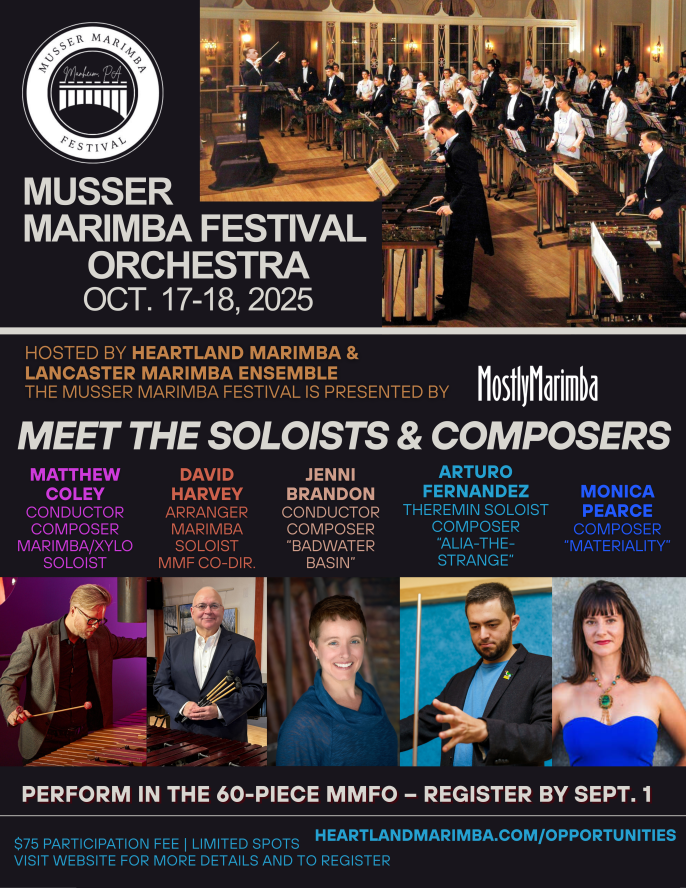 Jenni conducts during the Musser Marimba Festival Orchestra Concert in Manheim, Pennsylvania